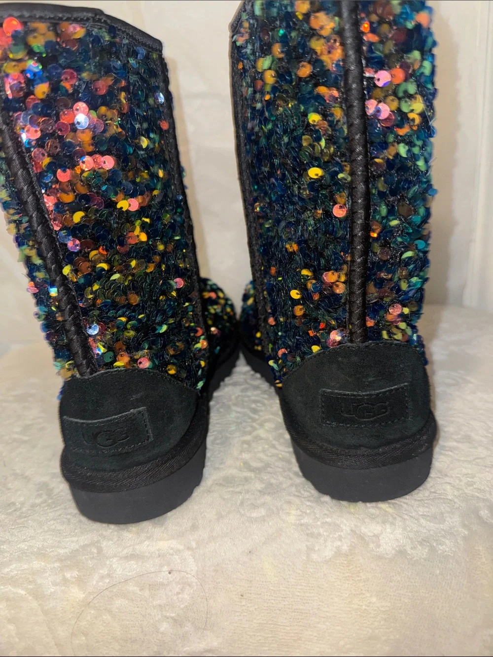 UGG Black Sequin Mid-Calf Boots with Multicolor Sparkle